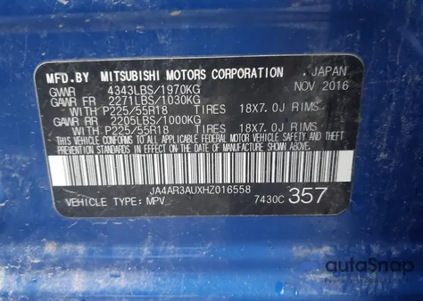 2017 Mitsubishi Outlander Sport 2.0 Le from USA, damaged, VIN JA4AR3AUXHZ016558